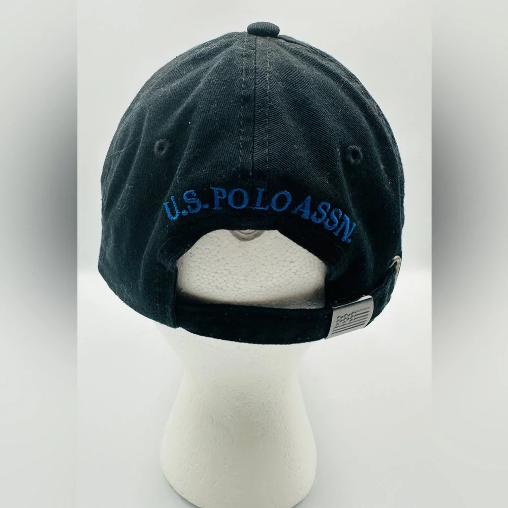 U.S. Polo Association Black Cotton Baseball Cap Hat W/ Blue Embroidered Logo